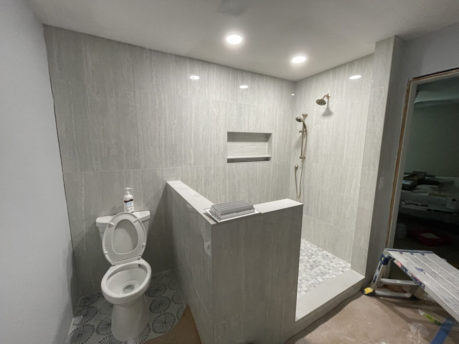 Detailed shower tile work in a bathroom remodel